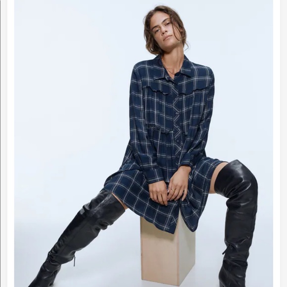 ZARA Plaid Shirt Dress Large - Picture 2 of 2